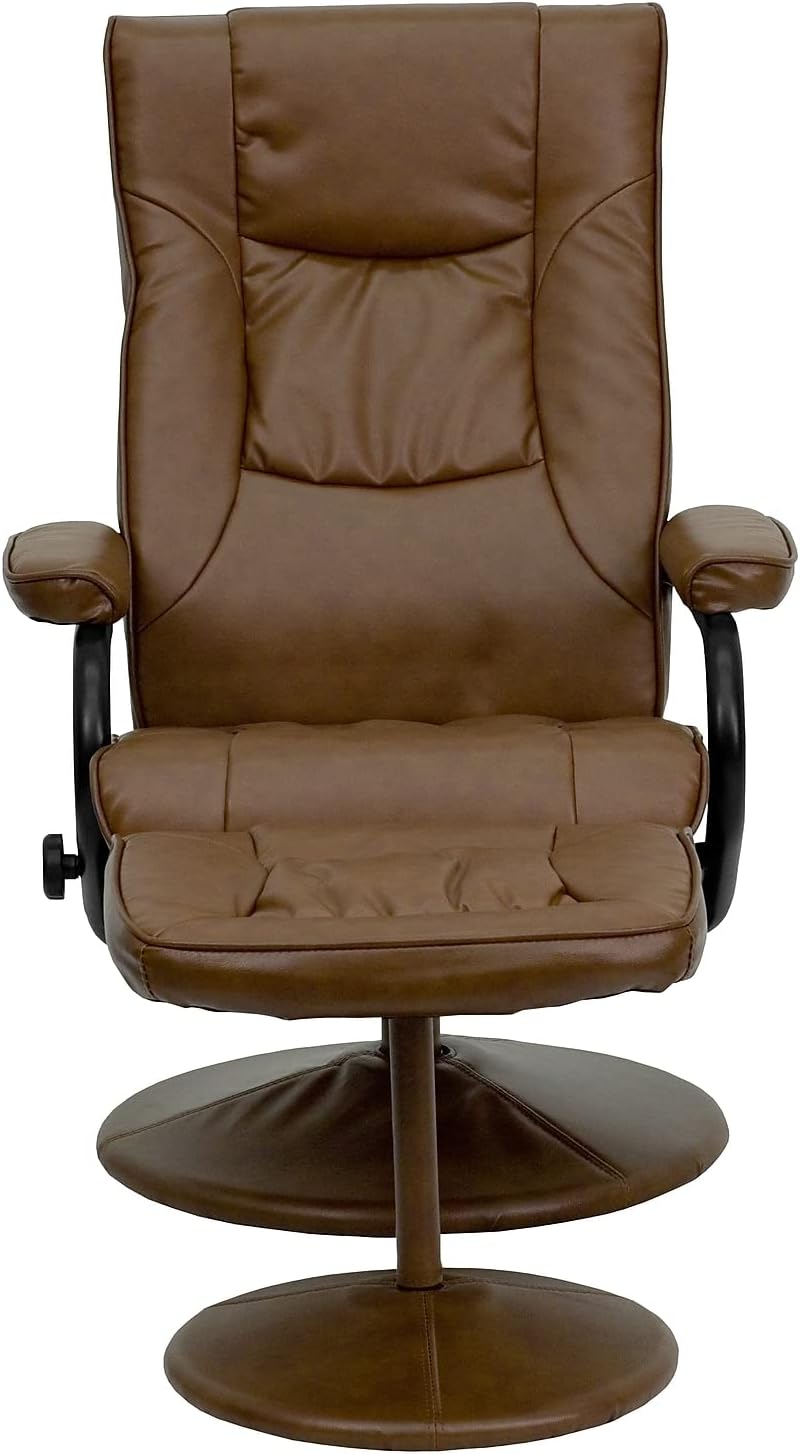 Flash Furniture Hedendaagse fauteuil en Ottomaanse fauteuil met lederen basis, metaal, Palimino, 72,39 x 58,42 x 39,37 cm