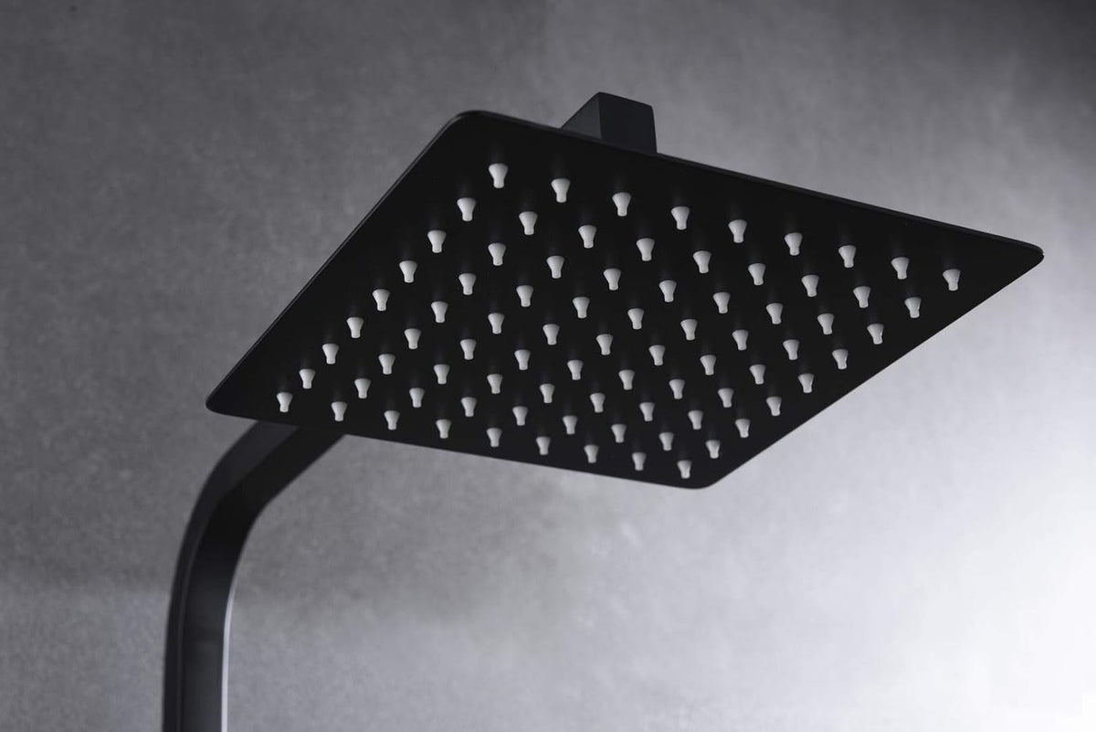 Douchewand Zwart – Douchepaneel – Douchecabine – Douchezuil – Douchekraan – Verstelbare Lengte 95-140 cm – Extra Grote Vierkante Douchekop 20 cm