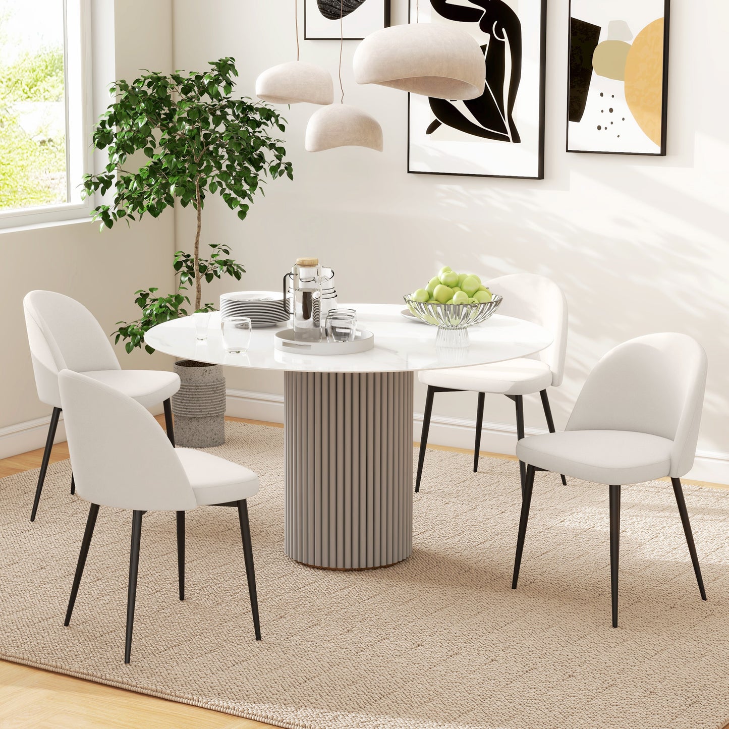 HOMCOM Set of 2 Dining Chairs Scandinavian Velvet Padded Kitchen Chair with Thin Metal Legs, for Living Room, Dining Room, Cream