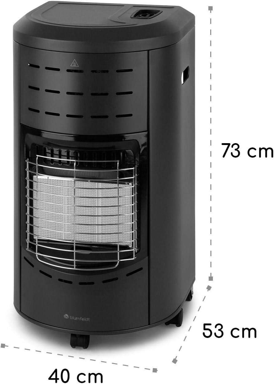 blumfeldt Andora gaskachel - drie verwarmingsniveaus 1,6/2,6/4,2 kW, tot 11 kg gasflessen, verwarmingsoppervlak: tot 84 m², incl. slang en drukregelaar, vlambeveiliging, O2Guard-systeem, zwart