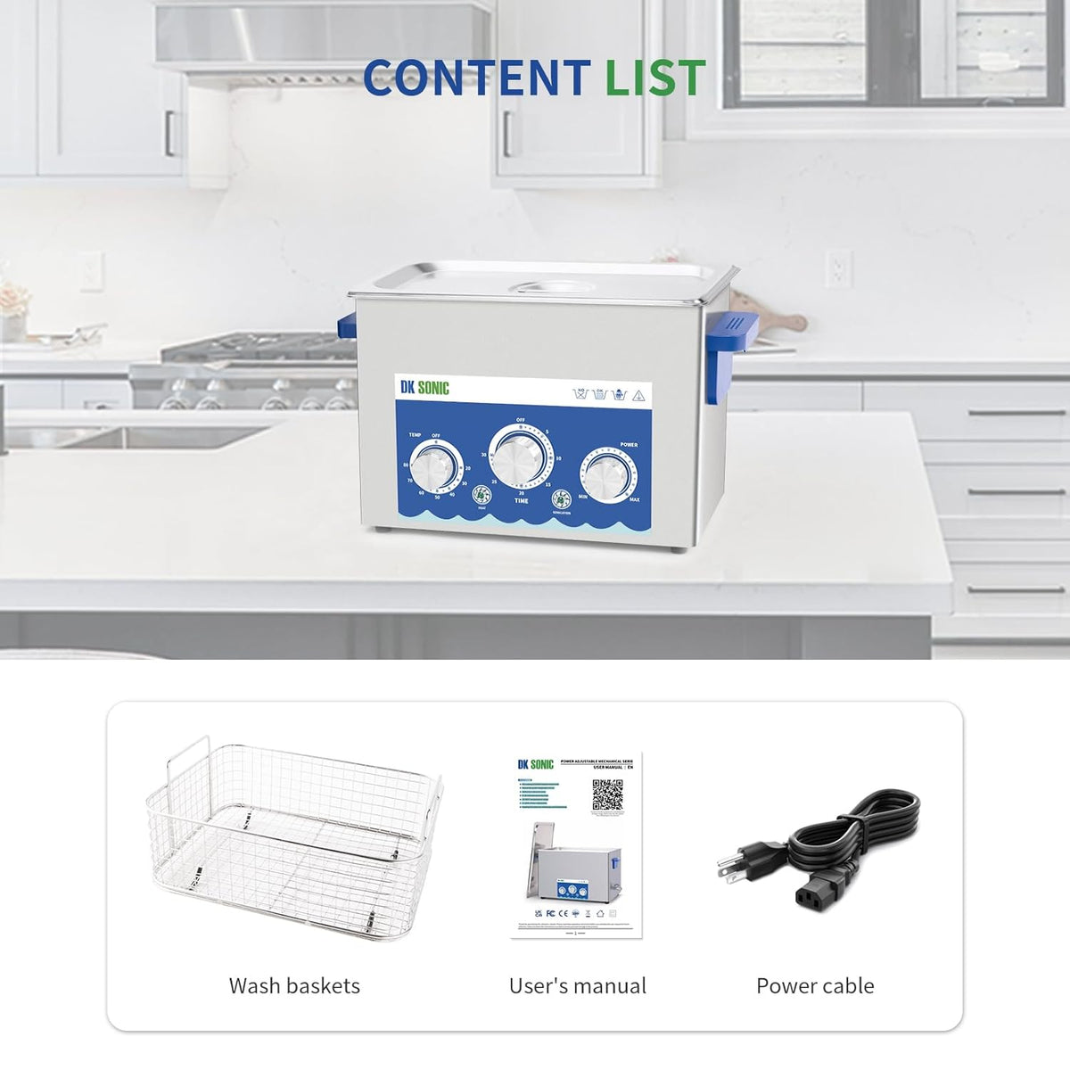 DK SONIC Industriële Ultrasone Reiniger, 4L, 120W, Ultrasone Sieradenreiniger met Instelbare Functie, Timer en Verwarming voor Munten, Brillen, Halskettingen, Horloges (Inclusief Mand)