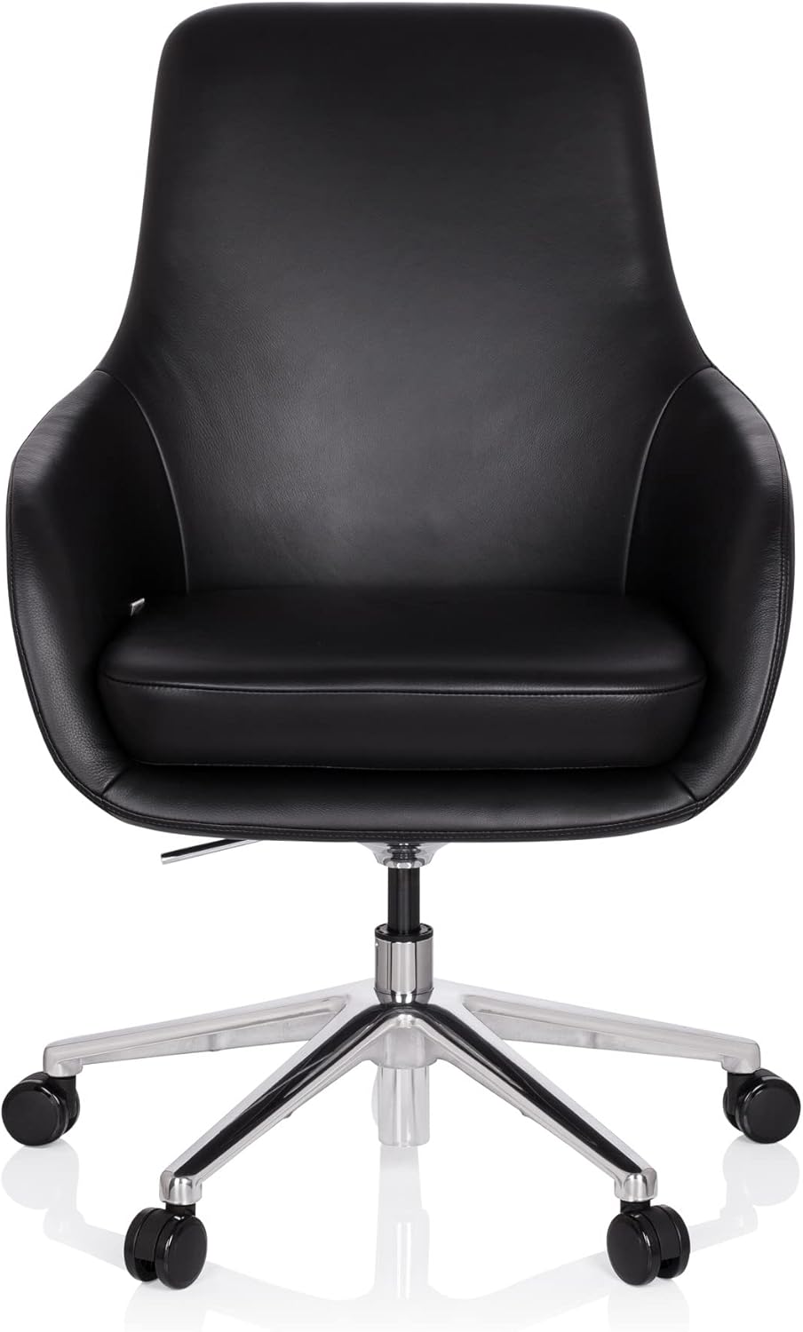 hjh OFFICE Bareno 600980 loungestoel, echt leer, zwart, hoogwaardige draaistoel, comfortabel gevoerd
