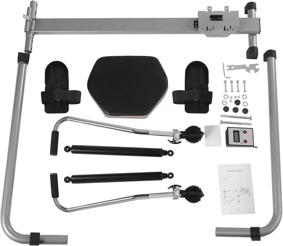 Roeitoestel voor thuis, met lcd-display, dubbele hydraulische stangen, geluidsarm, belastbaarheid 120 kg, voor het trainen van je armen, borst, buik, rug, ledematen en andere spiergroepen - QUORE