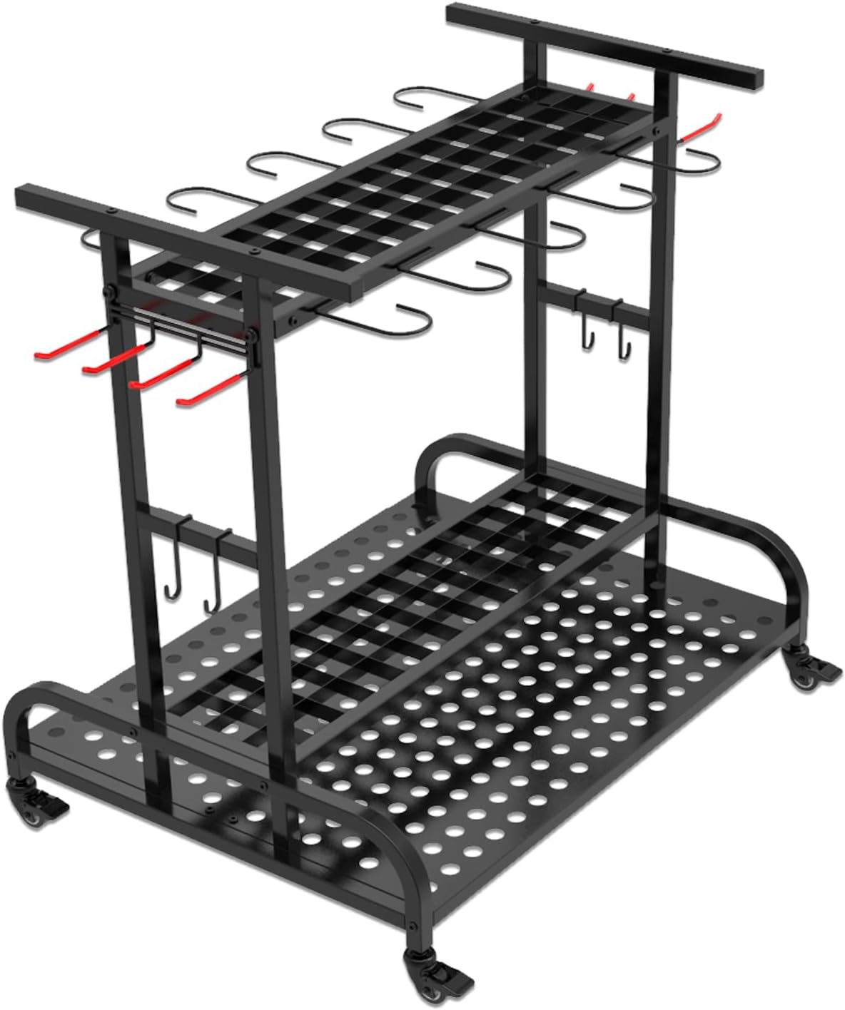 tonchean Opbergorganizer voor tuingereedschap, 360 ° draaibare tuingereedschap, torenrek, trolley met wielen, 3-laags gereedschapshouder, standaard, plank voor garage, tuin, gazon, werkplaats