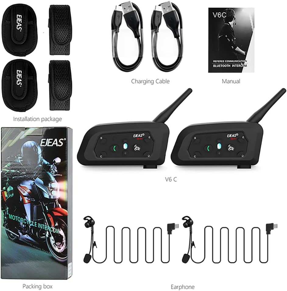 EJEAS V6C Referee Bluetooth Intercom, 850mAh Full Duplex 1200M Draadloos Bluetooth Interphone met Referees Headset en Looparmband voor Voetbal Hockey Rugby Sport, USB-C (2-pack)