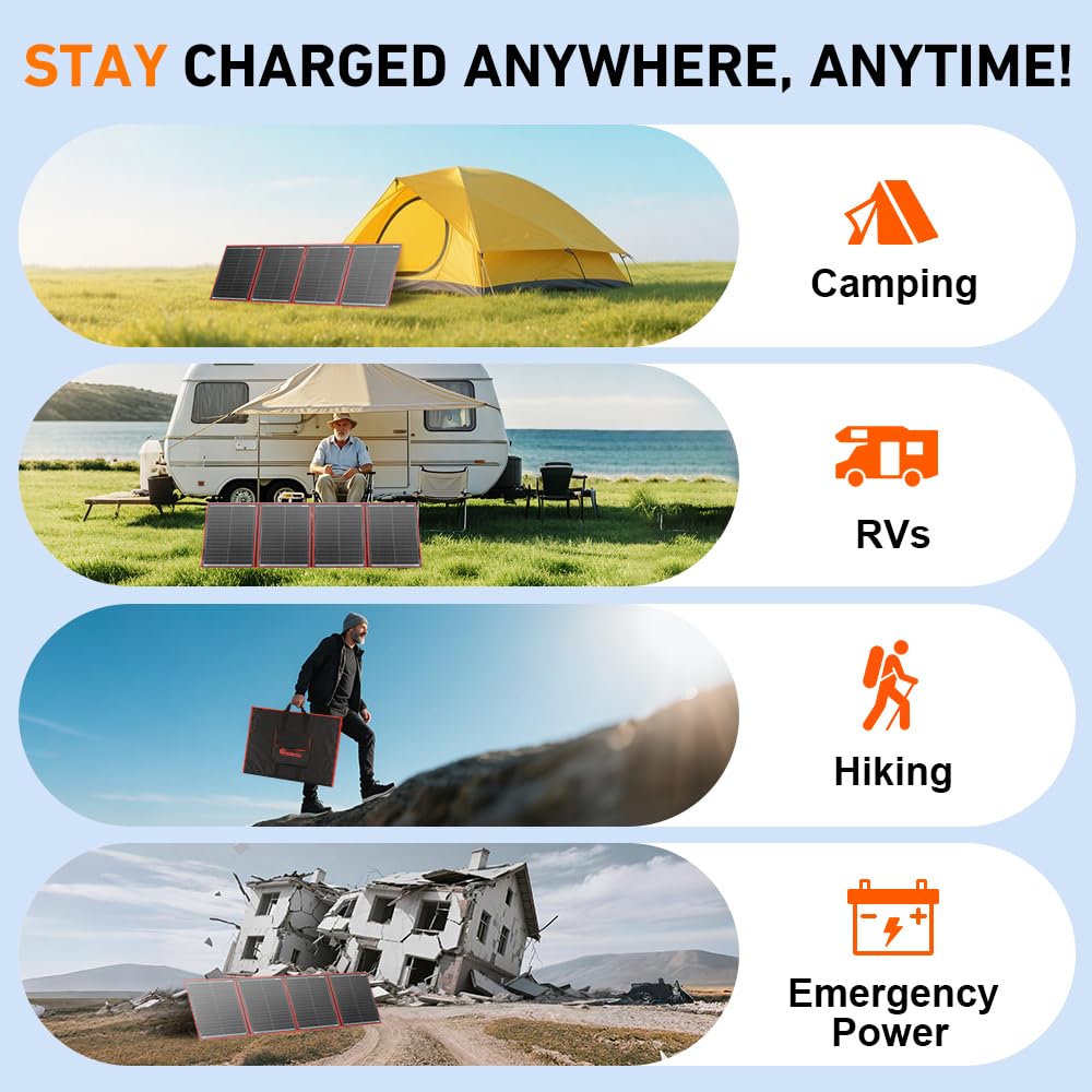 DOKIO 200W draagbare opvouwbare zonnelader Outdoor Travel oplaadbare opvouwbare tas met 20A-controller voor caravan camper camping Auto Boot Batterij opladen