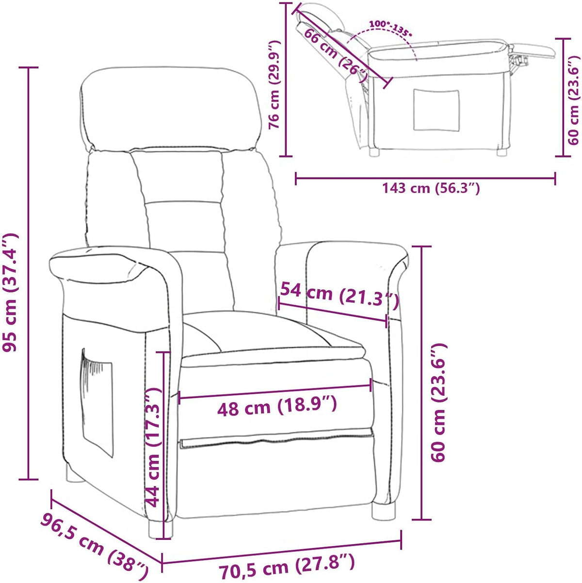 Relaxstoel – Fauteuil – Loungestoel – Ligstoel – Eetkamerstoel – Verstelbare Rugleuning – Zacht Microfiber Materiaal