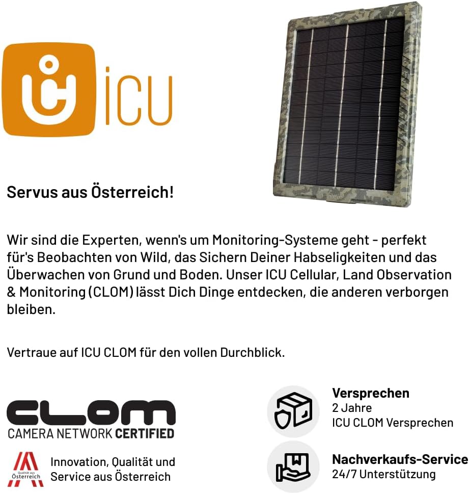 icusun Zonnepaneel voor wildcamera's, 5,4 watt, veilig en weerbestendig, incl. oplader