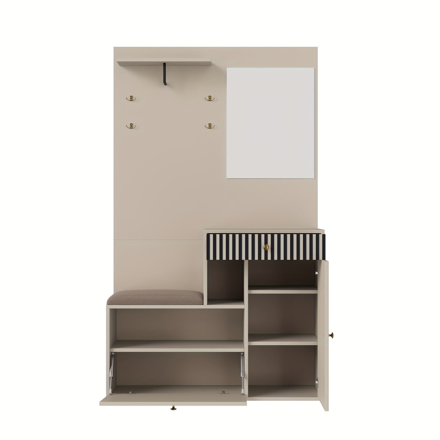 Hal-kast – Halgarderobe – Schoenenkast – Opbergkast – Lampenkast – Bamboe Materiaal – Met Spiegel en Zitbank – 110x185,5x37 cm – Vrijstaand en Ruimtebesparend