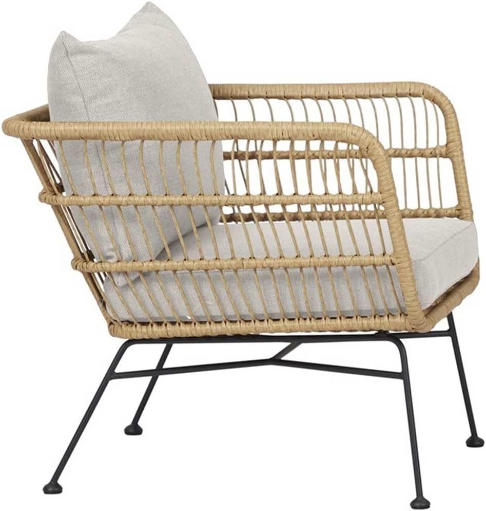 Dax rattan garden chair natural with cushions beige - QUORE