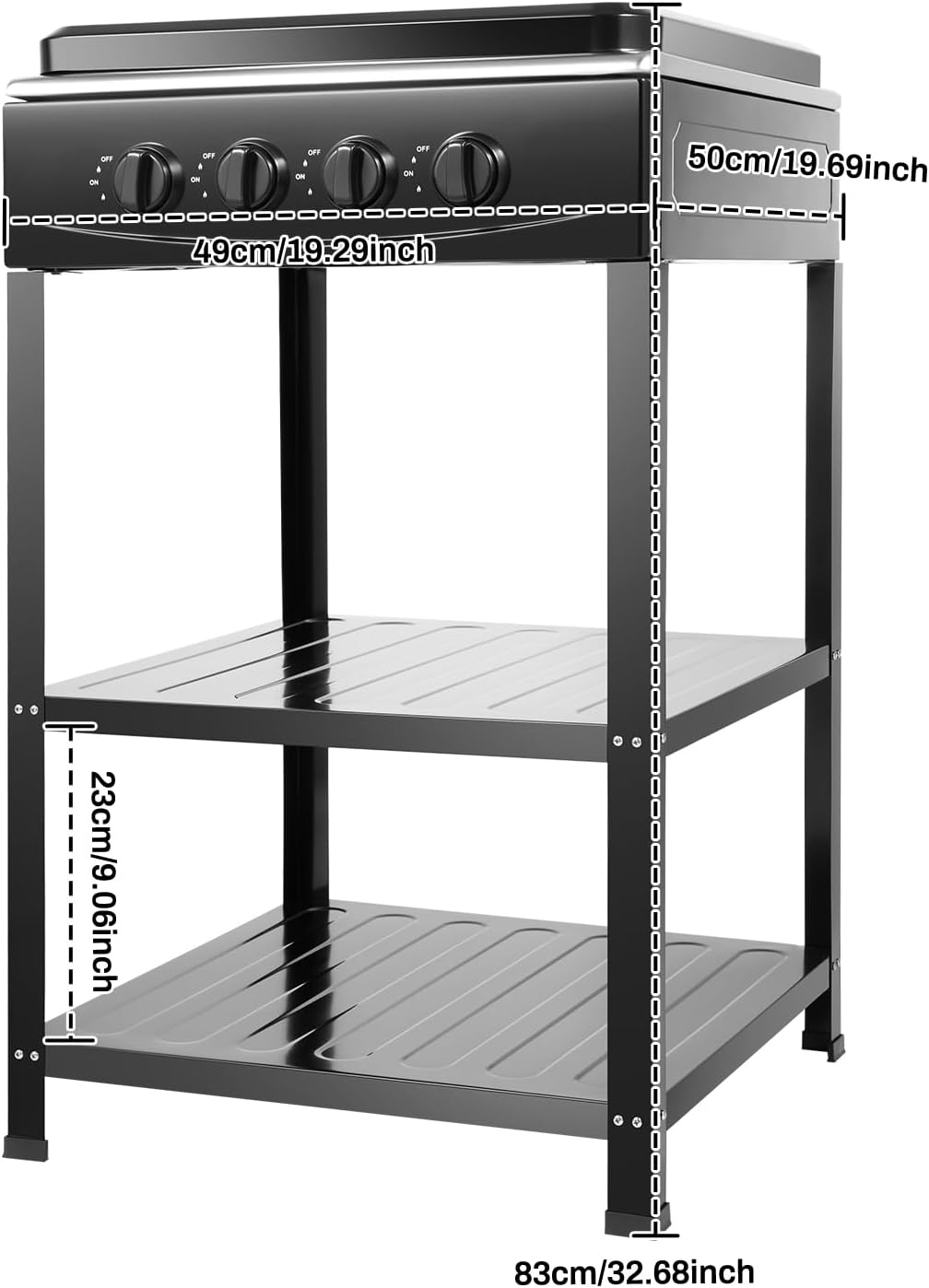 OUKANING 4-Flame Gas Stove Freestanding, Portable Outdoor / Indoor Gas Hob with Wind Protection and Dust Protection, Manual Flammable (Lpg/Ng), Non-Slip Feet and Heat Dissipation (Black) - QUORE