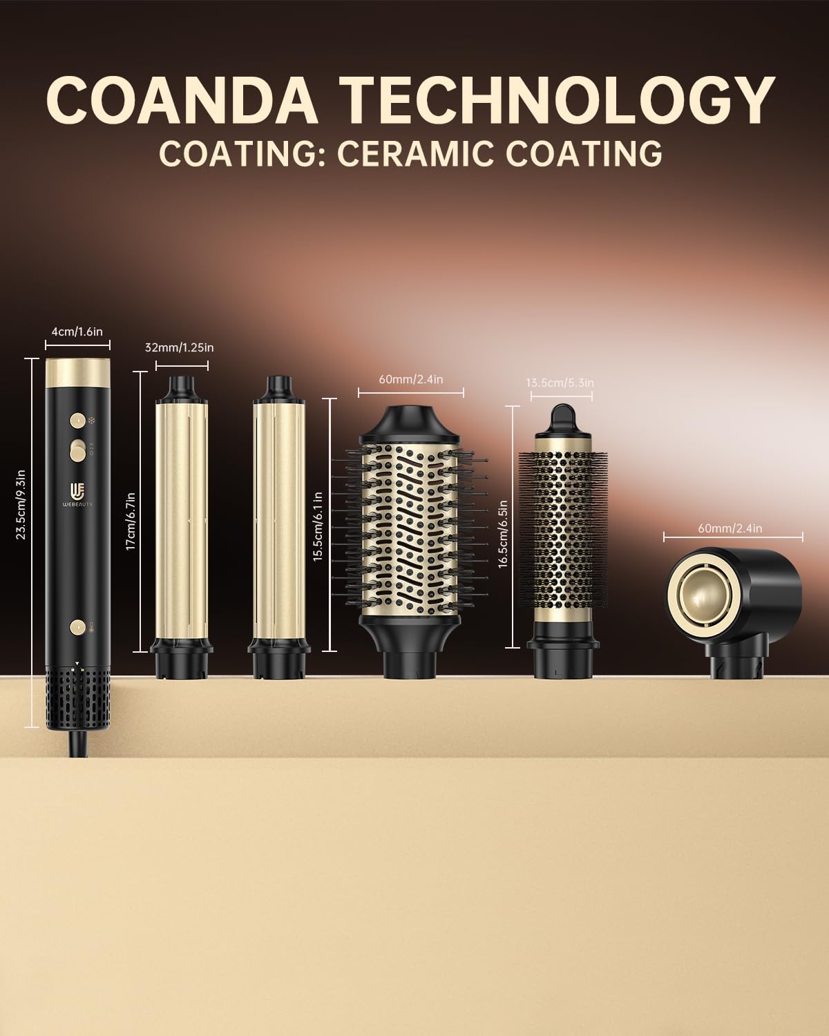 6-In-1 Airstyler Zwart – Föhnborstel – Haardroger – Volumeborstel – Air Krultang – Dual Voltage 110-240 V – 110.000 Omw/Min, 30 M/S En 500 Miljoen Negatieve Ionen