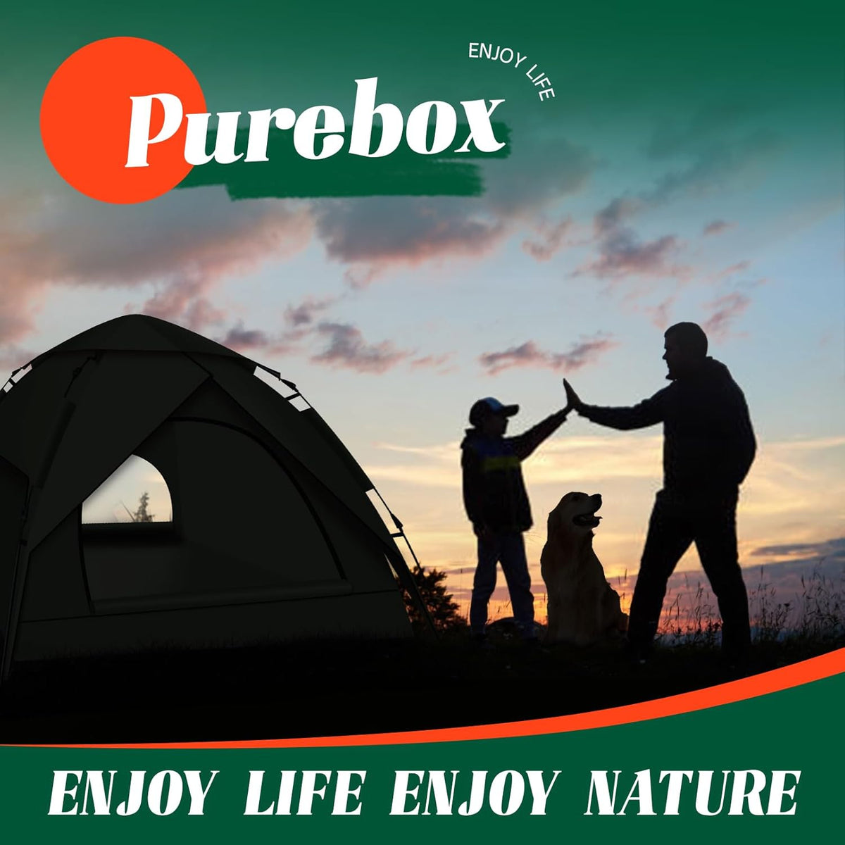 Purebox Campingtenten, Instant pop-up tent voor 2-3 personen, 2-in-1 dubbellaagse tenten, waterdichte en winddichte koepeltent met afneembaar buitentzeil, geschikt voor wandelen, buitenactiviteiten,