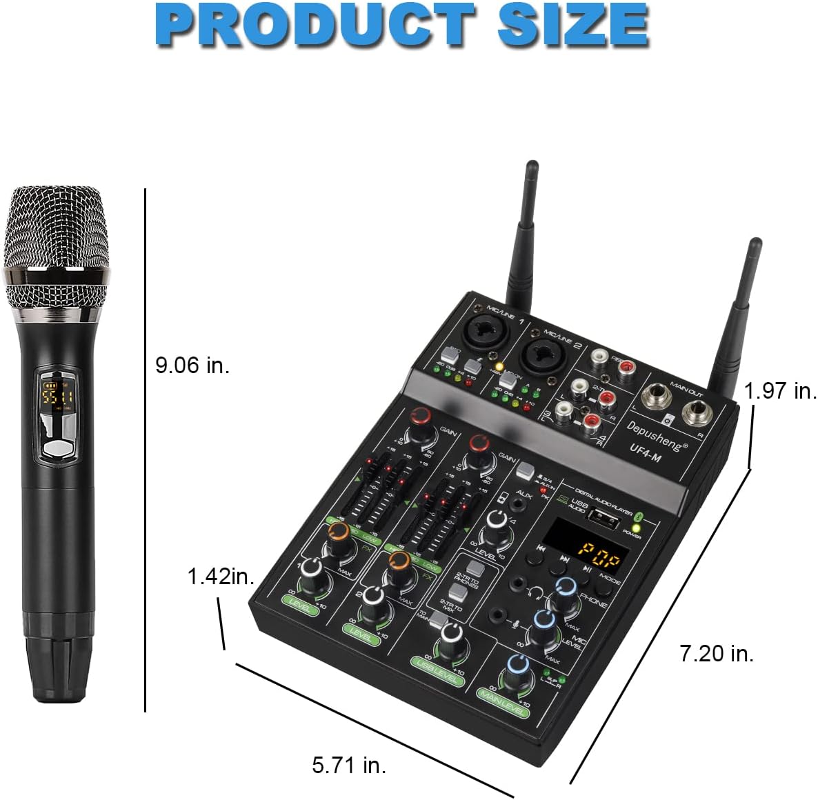 Audiomixer – Mixer – Mengpaneel – DJ Mixer – Geluidsmixer – 4-Kanaals Bluetooth – Draadloze Microfoonondersteuning – USB-Geluidskaart Met +48V Fantoomvoeding
