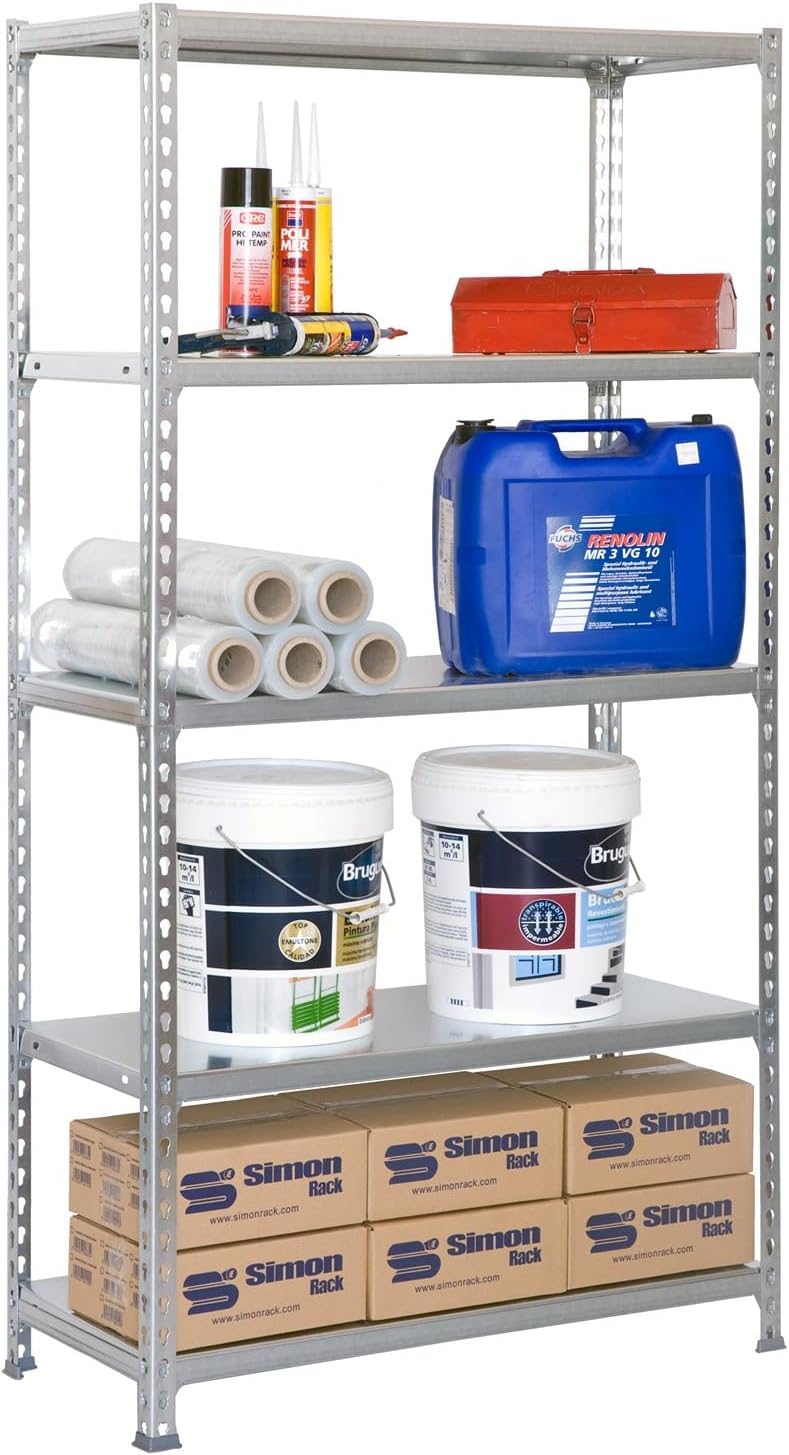 Simon Rack Stellingkast Metaal, 2000x1000x500 mm, Buigpunt 180, 5 Verstelbare Niveaus, Metalen Planken, Robuust Opslagrek voor Garage, Kelder en Werkplaats, Grijs – SimonClick