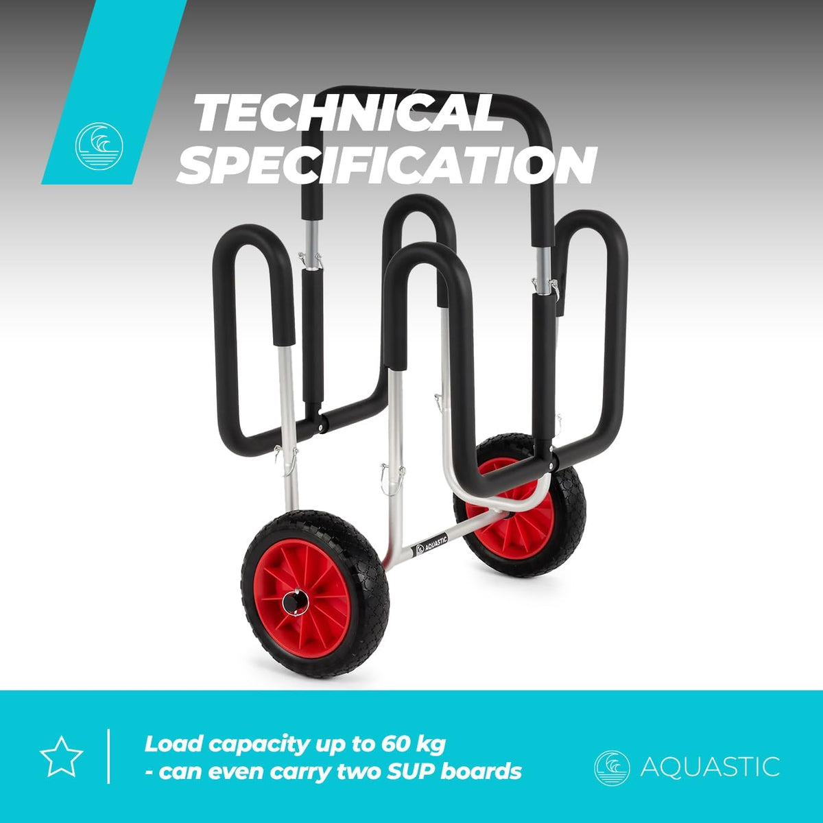 AQUASTIC SUP en paddleboarding trolley | transport van 2 SUP-boards | lichtgewicht aluminium constructie draagkracht 60 kg | onderhoudsvrije 10 inch wielen | eenvoudige montage | krasbescherming