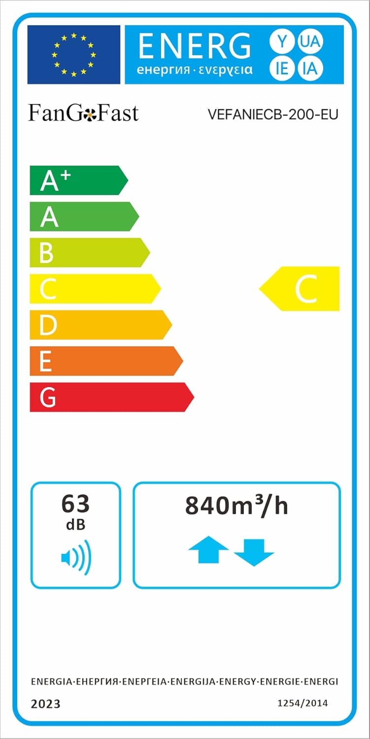 FanGoFast Rookafzuiging, buisventilator, 200 mm, inline-kanaalventilator, afvoerventilator, 230 V, stil, met IEC-stopcontact, EU-stekker + 1,5 m EU-netsnoer voor badkamer, kantoor, groeiruimtes