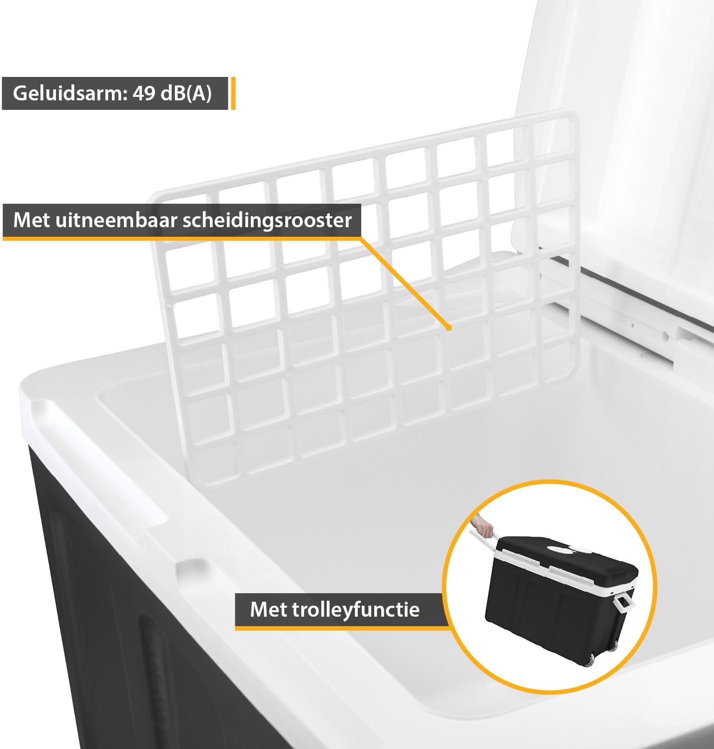 TZS First Austria - Koelbox 45L elektrisch 12V 230V aansluiting voor auto & stekkerdoos - Thermo-elektrische Cool Box koelt & warmt - Minikoelkast met wielen - Voor kamperen, festivals, reizen - Zwart