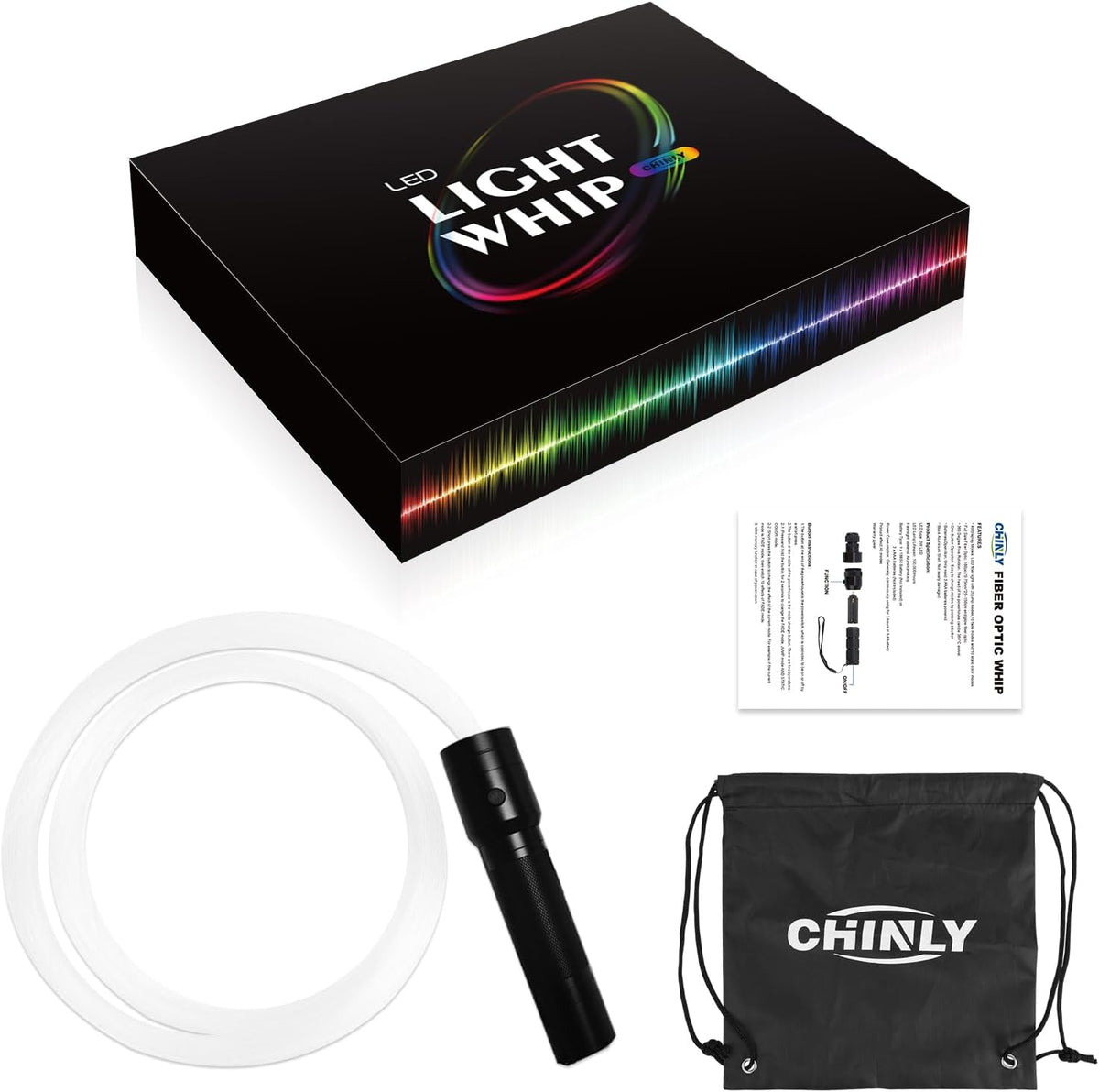 CHINLY LED Fiber Optic Zweep Oplaadbare APP Controle Dans Ruimte Zweep Super Helder Licht 40 Kleur Effect Modus 360° Draaibaar voor Dansen, Feesten, Lichtshows, EDM Muziekfestivals