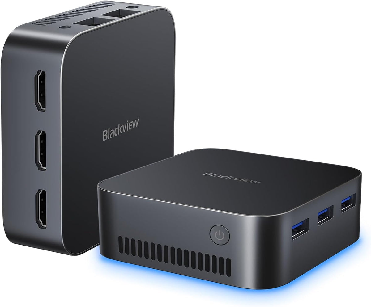 Blackview Mini PC MP80 16GB LPDDR5 RAM 512GB M.2 SSD, Intel 12. Gen N95(bis zu 3,4GHz) Mini Computer, 4K UHD Mini Desktop PC Windows 11 Pro, Drei HDMI, Gigabit Ethernet, 5G WiFi, für Business/Heimkino