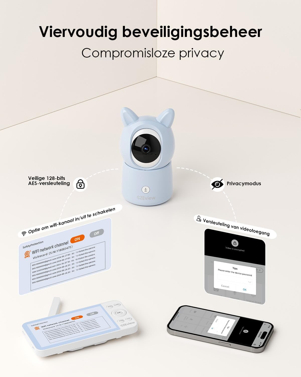 Babyfoon – Baby monitor – Kinderbewaking – Babyscanner – Babykijker – Met 2 Camera’s Blauw – 2.5K HD Resolutie – 5,5 Inch HD Scherm
