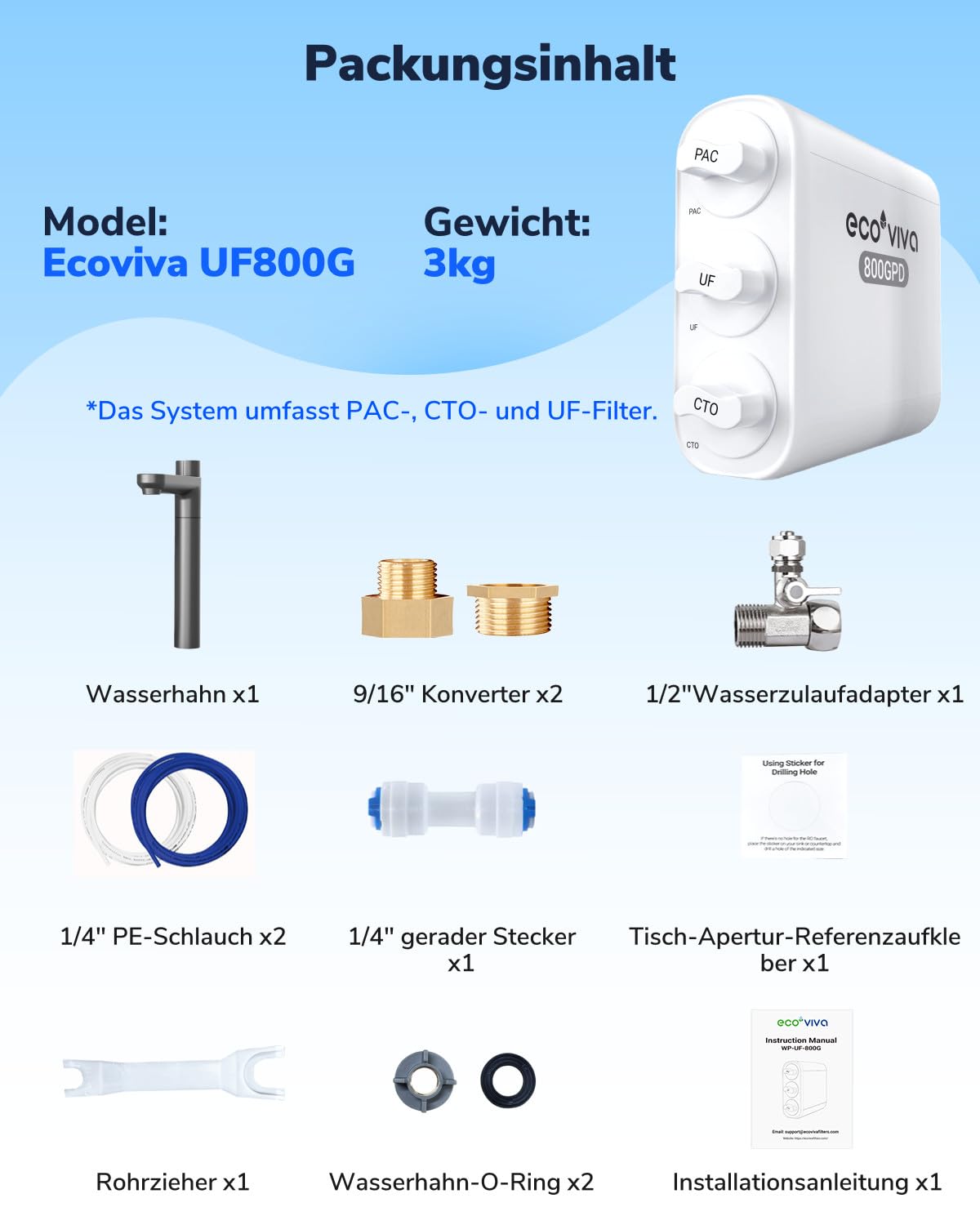 Ultrafiltratie Waterfilter Onder Gootsteen Zonder Tank – Onderbouwfilter – Waterfiltersysteem – Drinkwaterfilter – Keukenwaterfilter – 0,01 µm Filtratie – Zonder Elektriciteit En Afvalwater