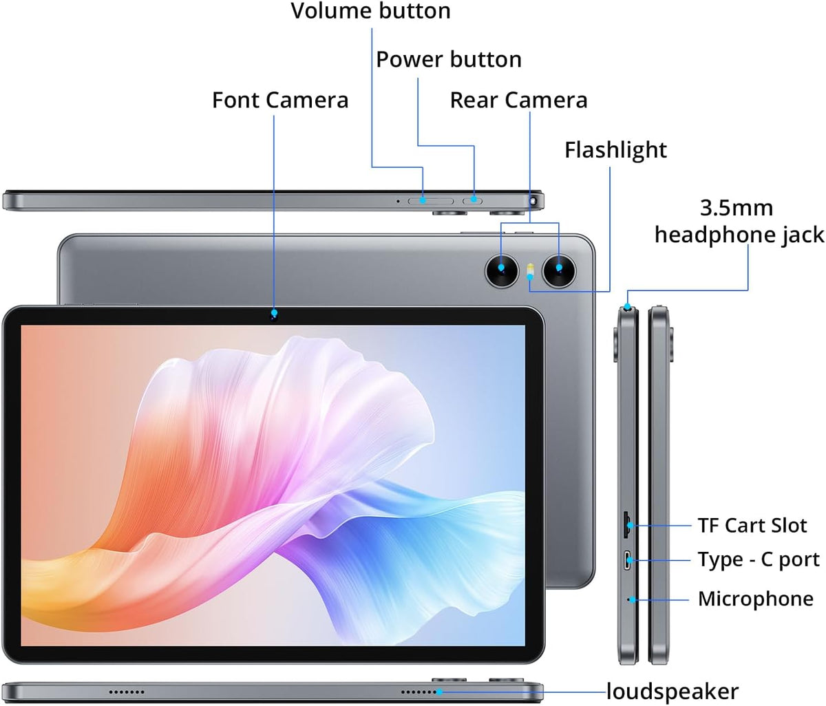 Android 16 Tablet, 10 inch Tablet with Case, T7250 Octa Core, 1280x800 HD IPS Screen, 6600mAh(with NTC), 2,4G 5G WiFi, BT5 0,GPS, Widevine L1, with Usb Ports