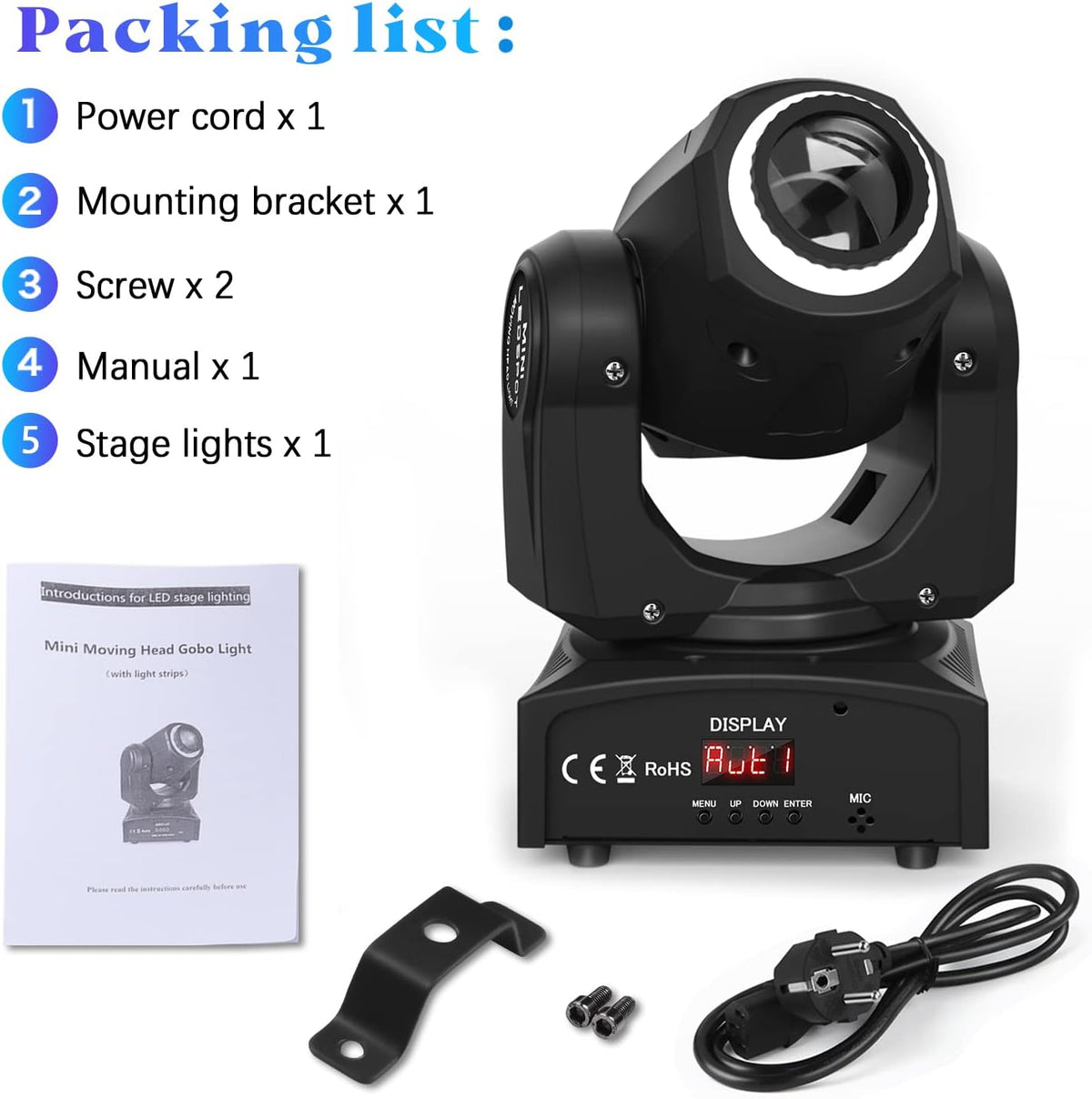 UKing 50W LED Moving Head,Disco podiumlicht met 8 patronen 8 kleuren Gobo spot, 10/12 kanalen, LED-lichteffecten voor bar club show