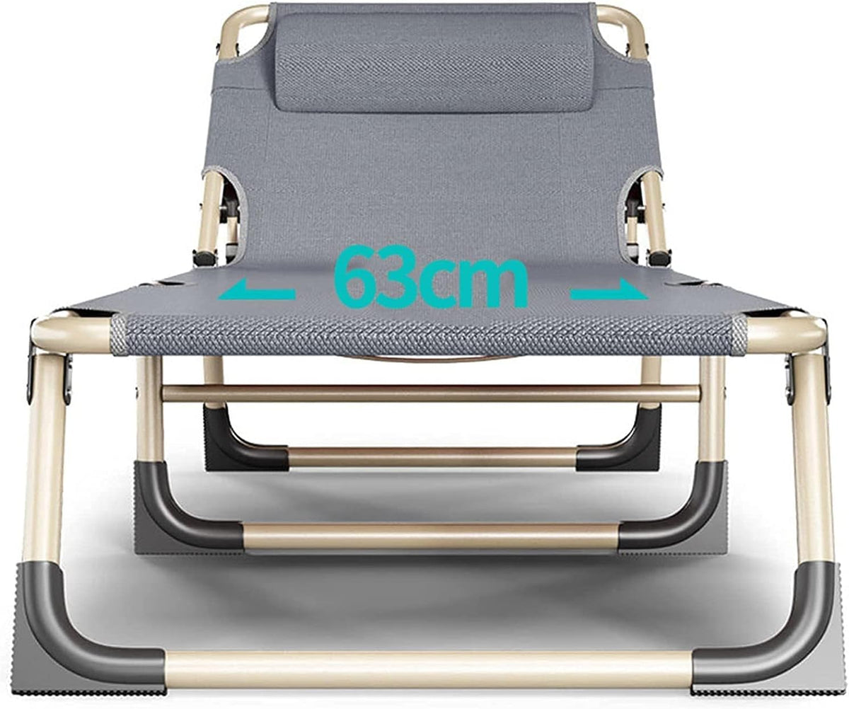 Folding Chair Outdoor Folding Sun Loungers Adult Camping Bed, Can Lie Flat Office Lounge Chairs, Garden Chairs Armchair (Color : Chair+Grey Cotton Pad) - QUORE