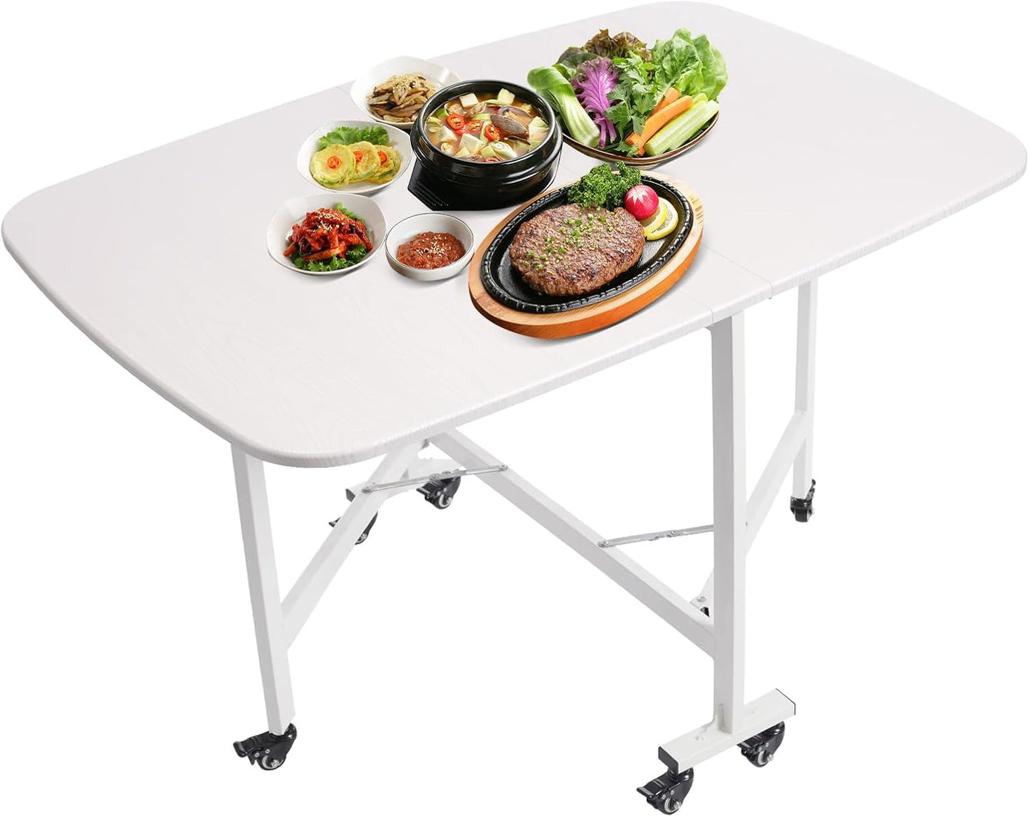 Klaptafel – Vouwtafel – Campingtafel – Inklapbare Tafel – Tuintafel – Wit – 120x80x75 cm – 6 Universele Wielen Met Rem