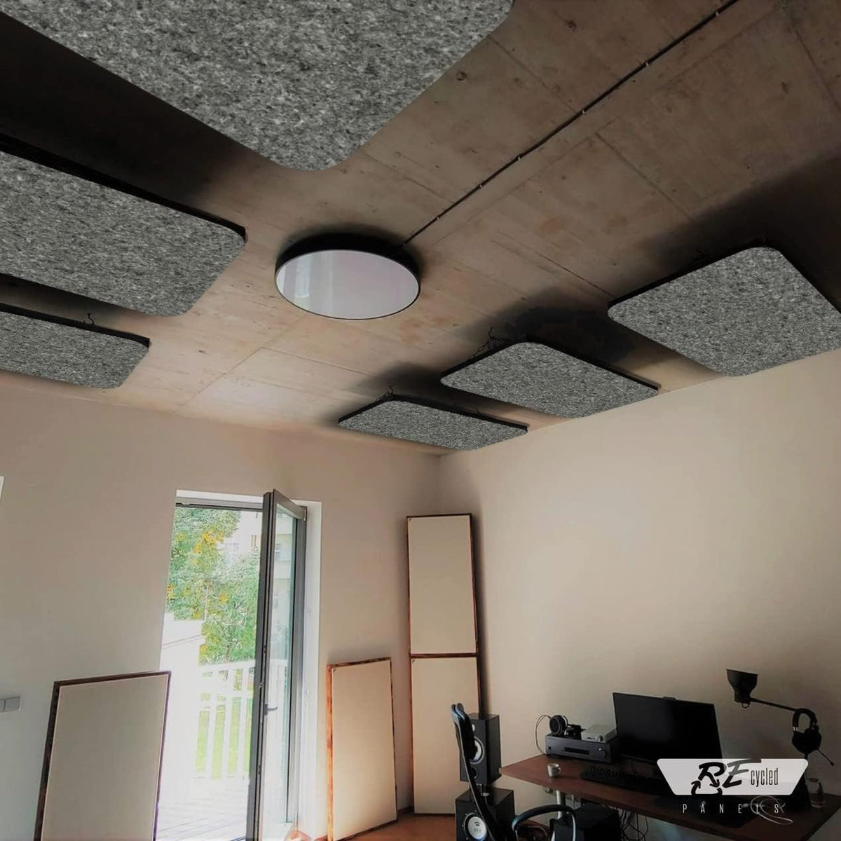 Akoestisch absorptiepaneel – Akoestisch paneel, Geluidsabsorptiepaneel, Geluiddempende plaat, Akoestische wandplaat – Gerecycled PET, NRC 0,85 – 2-delig pakket met Plafondophanging, 117 x 57 x 4 cm