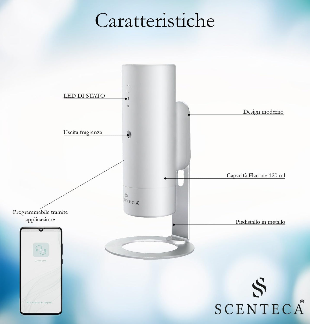 SCENTECA AD-BC3 geurverspreider voor privé- en commercieel gebruik, tot 50 m², incl. 50 ml geur