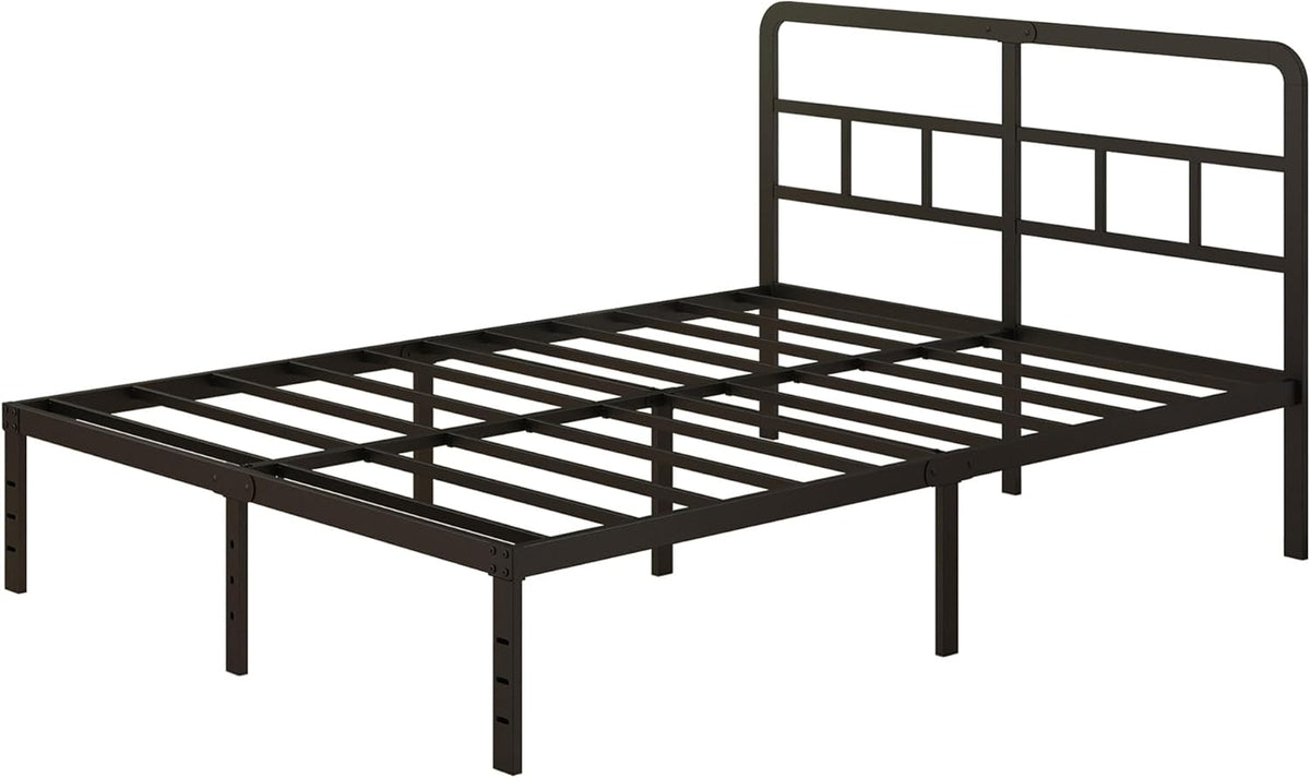 Lutown-Teen Metalen Bed Frame 135 x 190 cm met Gebogen Hoofdbord, Hoogte 36cm, Bedframe 135x190 met Lattenbodem Van Metaal, Opbergruimte onder het bed, Eenvoudige Montage, Zwart