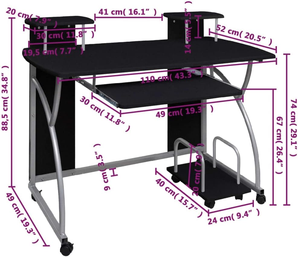 Computertafel – Computerbureau – Bureautafel – Werktafel – Gamestoel – Zwart – Verstelbare Toetsenbordlade – Duurzaam Hout met Stalen Frame