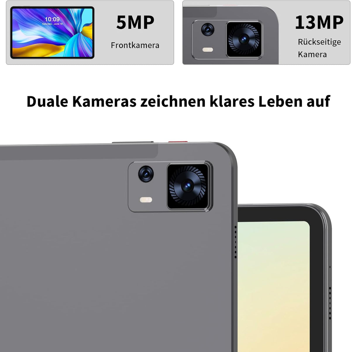 VASOUN Tablet 12 inch, Android Tablet 13 PC, 2K FHD+, 12 inch 256 GB tablets met lederen tas, 4G LTE 5GHz Dual WiFi, Octa-Core, 5MP + 13MP Dual Camera, 8000mAh batterij, entertainment en educatie