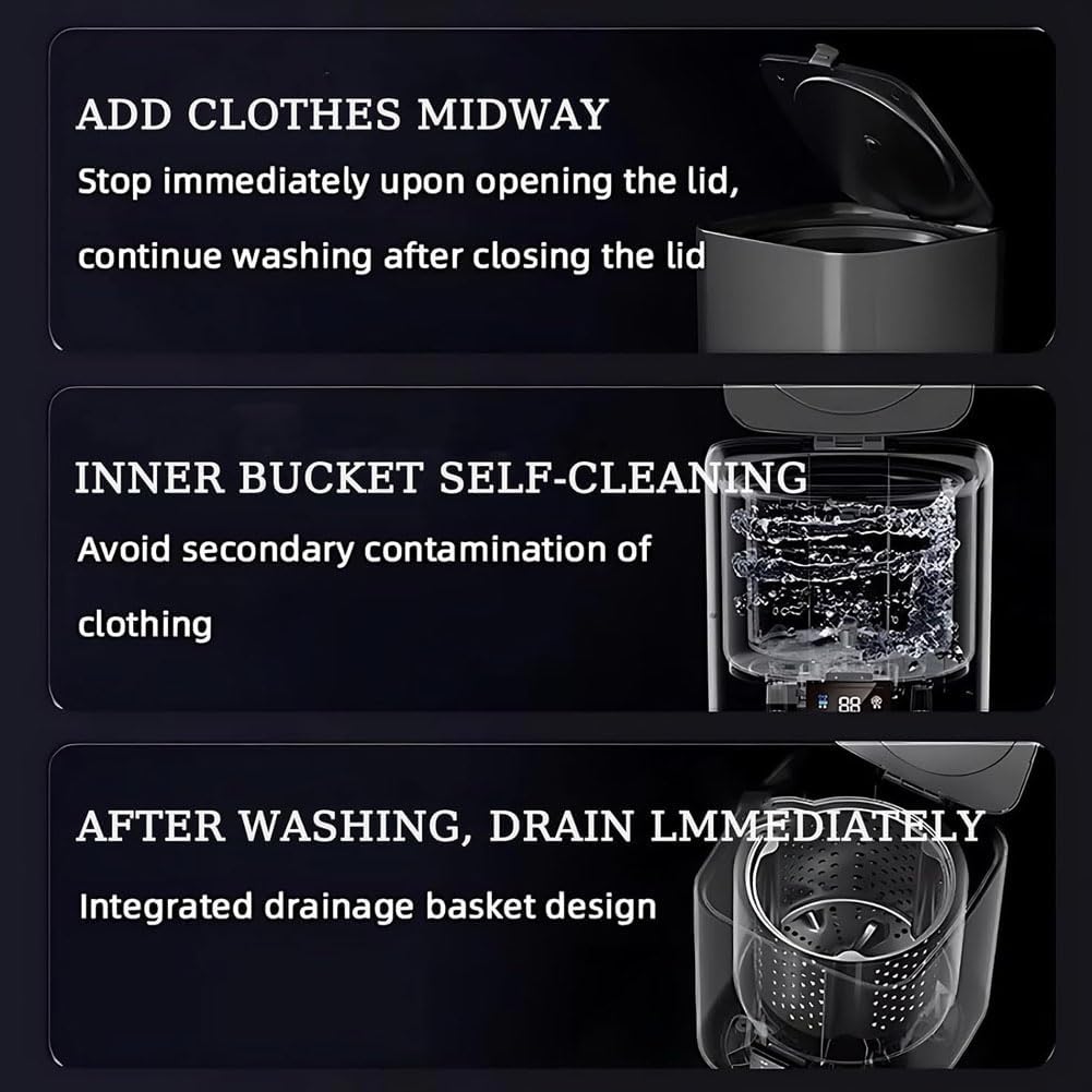 10 Litres Fully Automatic Washing Machine, 4-in-1 Mini Washers with Automatic Cleaning, LCD Touch Control and 4 Speed Settings - QUORE