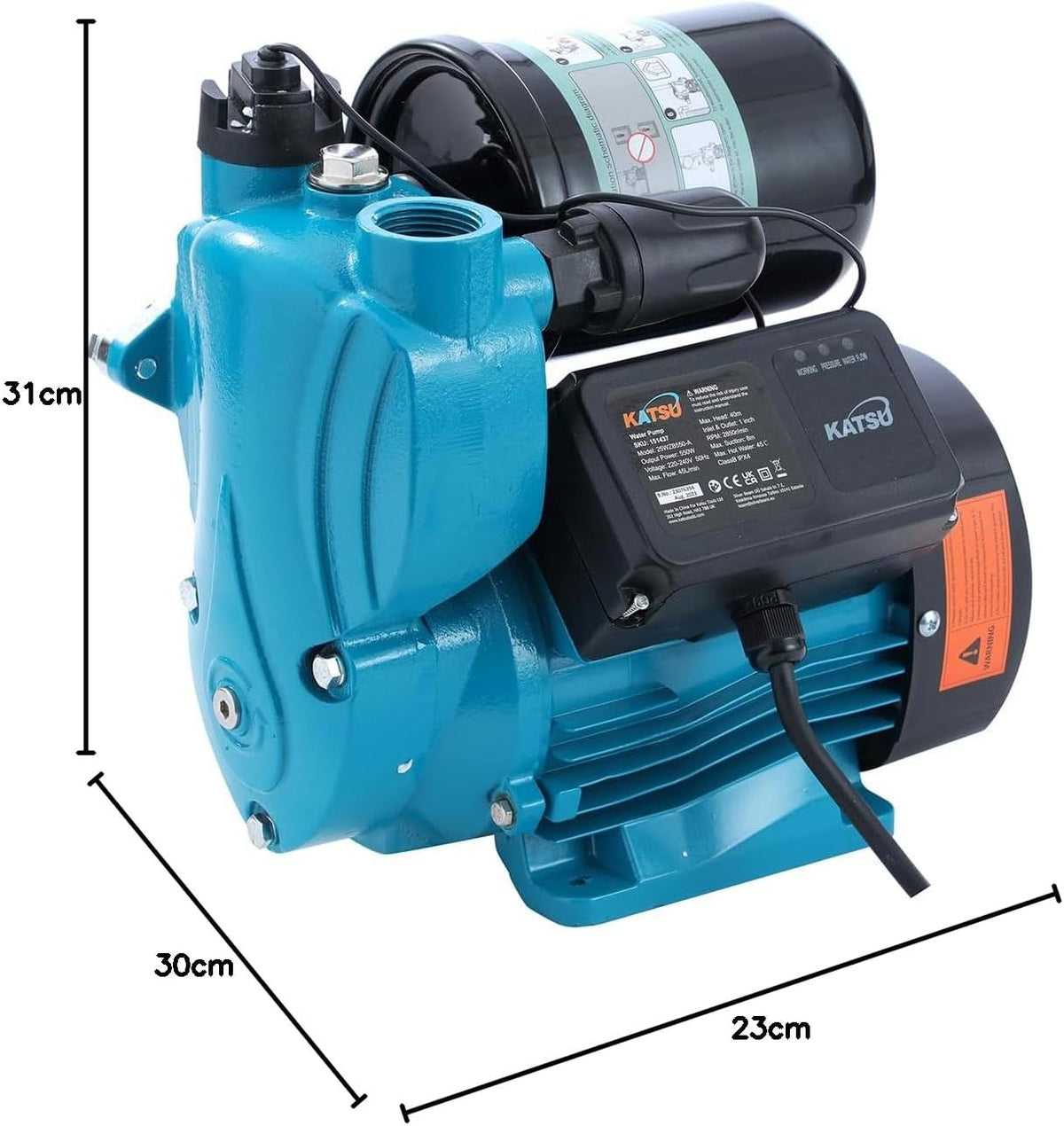 KATSU 600W waterboosterpomp, automatische drukregeling, zelfaanzuigend Geschikt voor waterkranen in huis en tuin 151437