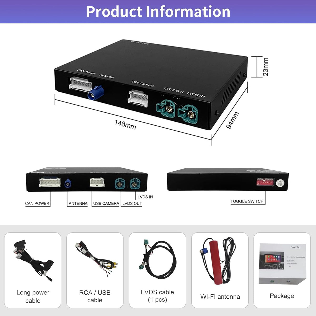 Draadloze CarPlay Android Auto Interface – Auto Multimedia Adapter – Smartphone Integratie Module – Mirrorlink Schermspiegeling – Achteruitrijcamera Ondersteuning – Gemakkelijk Installeren – Originele Stuurwielbediening Blijft Werken