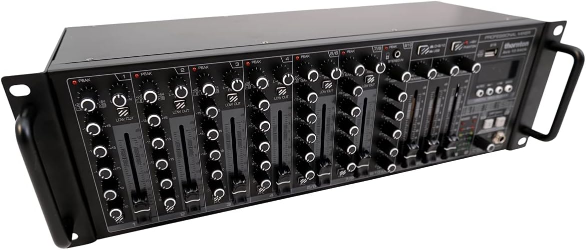 10-Kanaals Rackmixer – Mengpaneel – Mengtafel – Geluidsmixer – Audiomixer – Ingebouwde 2-Kanaals USB-Geluidskaart – Bluetooth En MP3-Speler