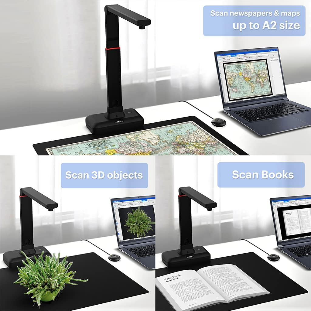 Viisan S21 A2 documentscanner - resolutie 27 MP, perfect voor het snel scannen van grote documenten en boeken. Compatibel met meertalige OCR, Mac en Windows.
