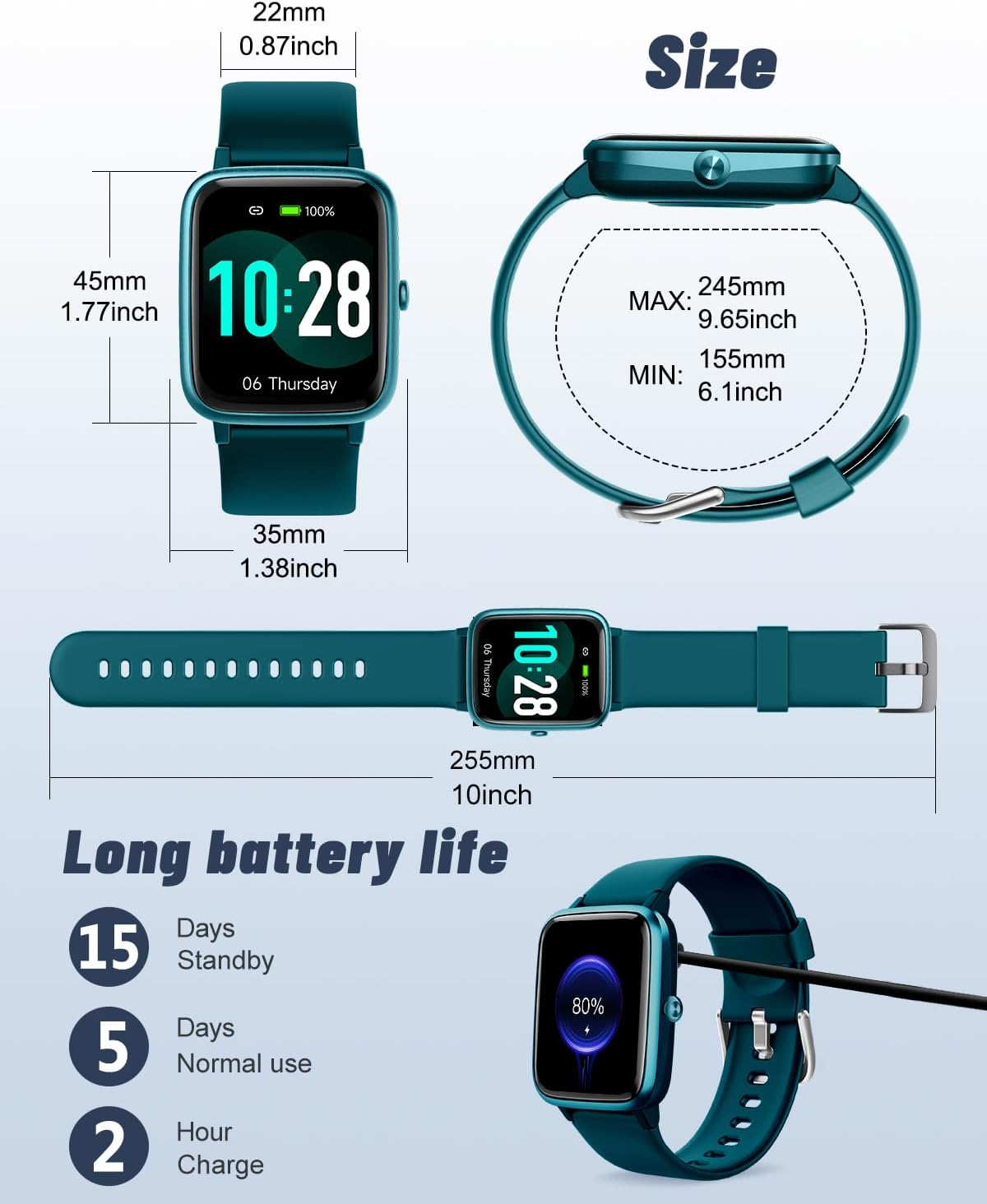 GRV Smartwatch voor heren en dames, smartwatch, sporthorloge, stappenteller, cardio, waterdicht, IP68, sms-melding en oproepen, 9 modi, sport, stopwatch, menstruatiecyclus, muziekbesturing voor