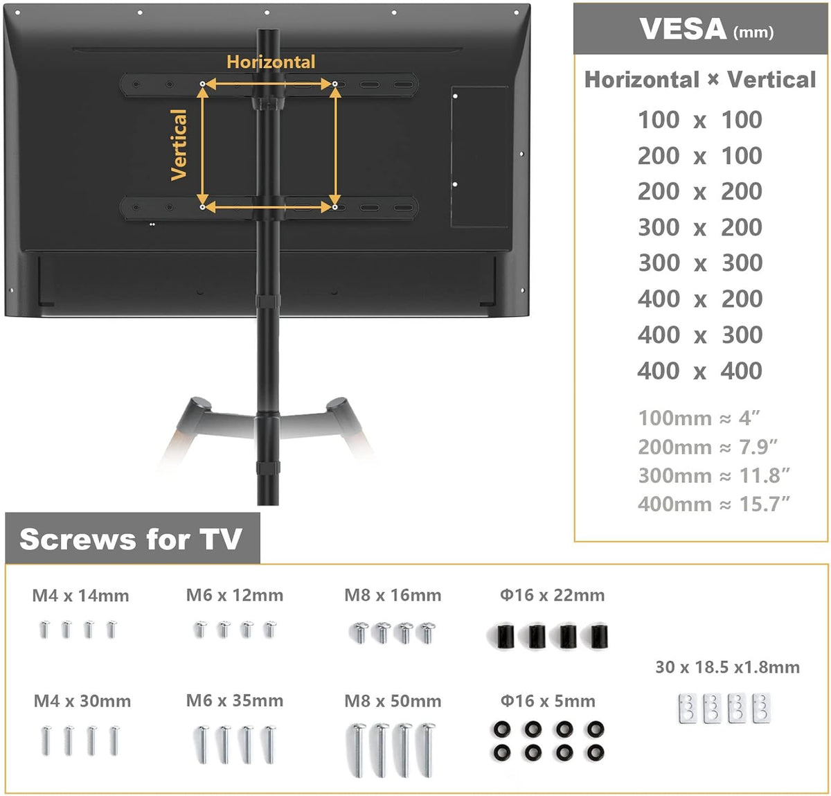 Tv vloerstandaard met statief – Bruin – Tv voet – Tv standaard – Televisiestandaard – Televisiestatief – Draaibaar en in hoogte verstelbaar – Geschikt voor 32 tot 65 inch en VESA 100x100 tot 400x400