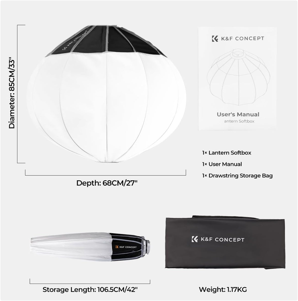 85 Cm Lantaarn Softbox – Softbox – Bowens Softbox – Lichtdiffuser – Inklapbare Lichtmodifier – 360° Omnidirectionele Lichtverspreiding – Snelle Quick Release Montage