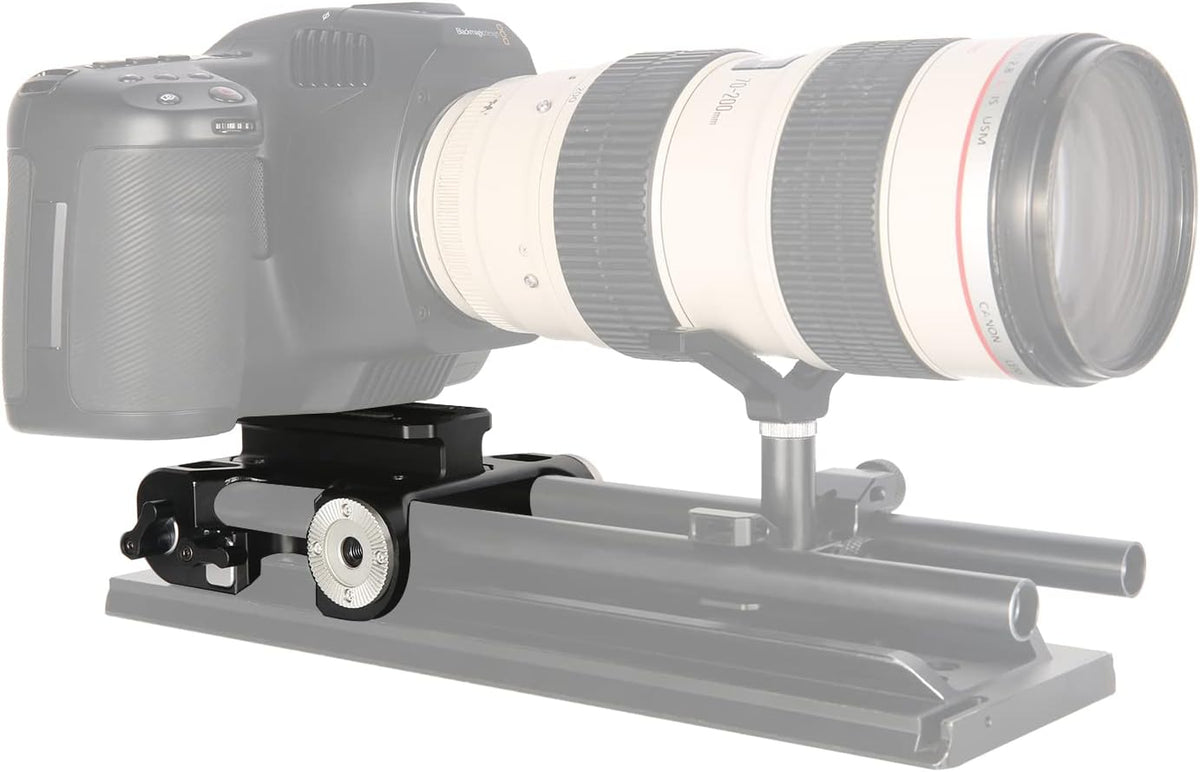 Multifunctionele camera-basisplaat met 15 mm stangrailklem, NICEYRIG universele camera-grondplaat met 2 Arri standaardversnellingen en 15 mm railbevestiging voor DSLR-installatiesysteem-513