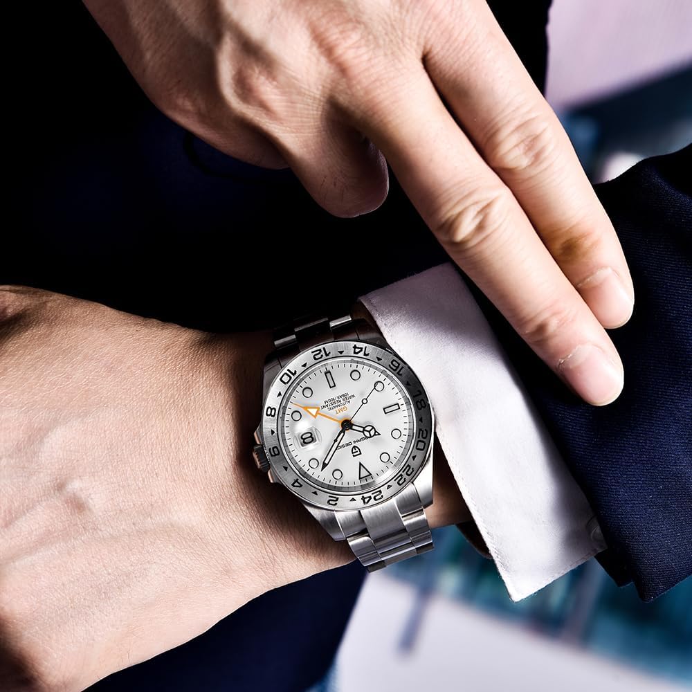 Pagani Ontwerp Horloges Mannen GMT Automatische Zelfopwindende Mechanische Analoge Saffier Sport Waterdichte Lichtgevende Polshorloge, Zwart, sport