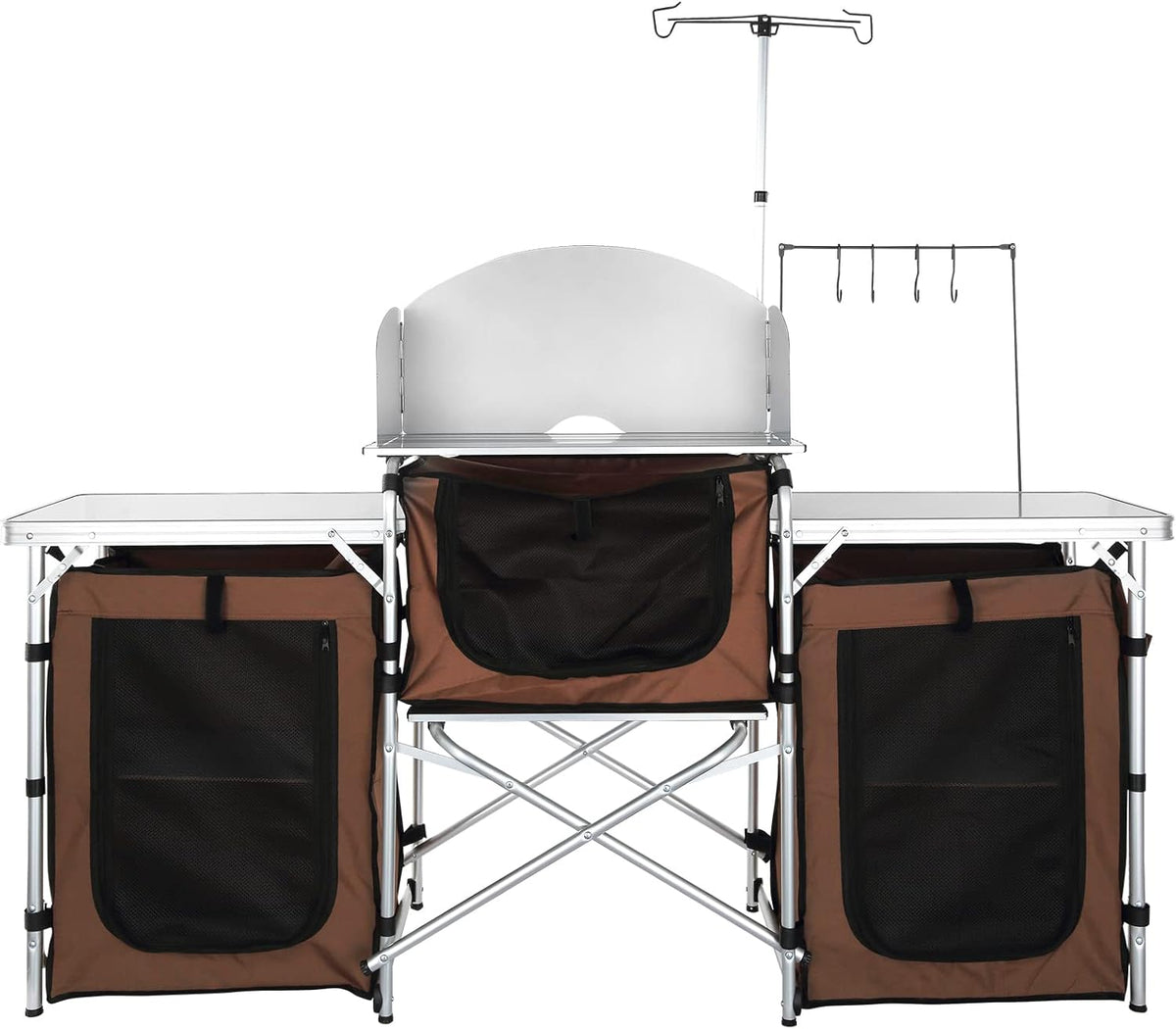 VEVOR Snelle installatie voor picknick, BBQ, RV reizen, ontworpen hout aluminium, bruin, 3 kasten