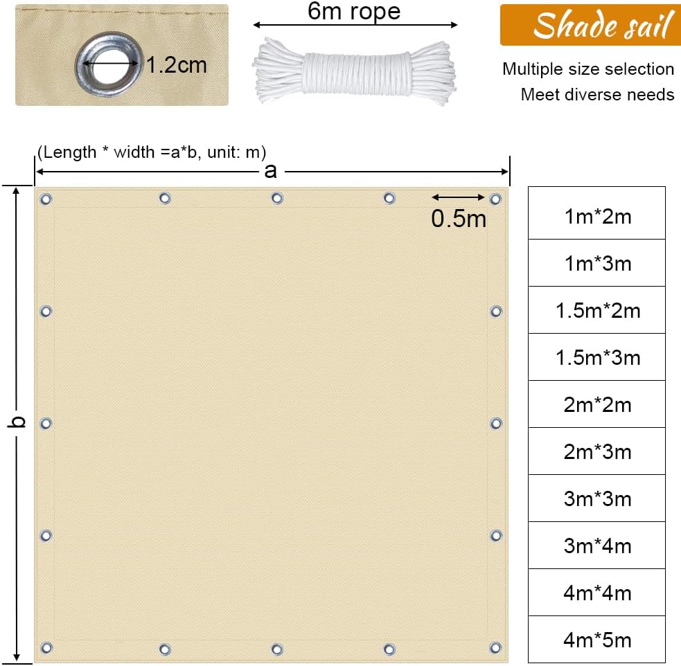 Zeil Shades voor tuin, waterdicht zonnescherm zeil voor luifel buiten, luifels voor terrassen, 95% UV-blok rechthoekig zonnescherm zeil met touw voor veranda tuin (lichtgrijs, 4 x 5 m)