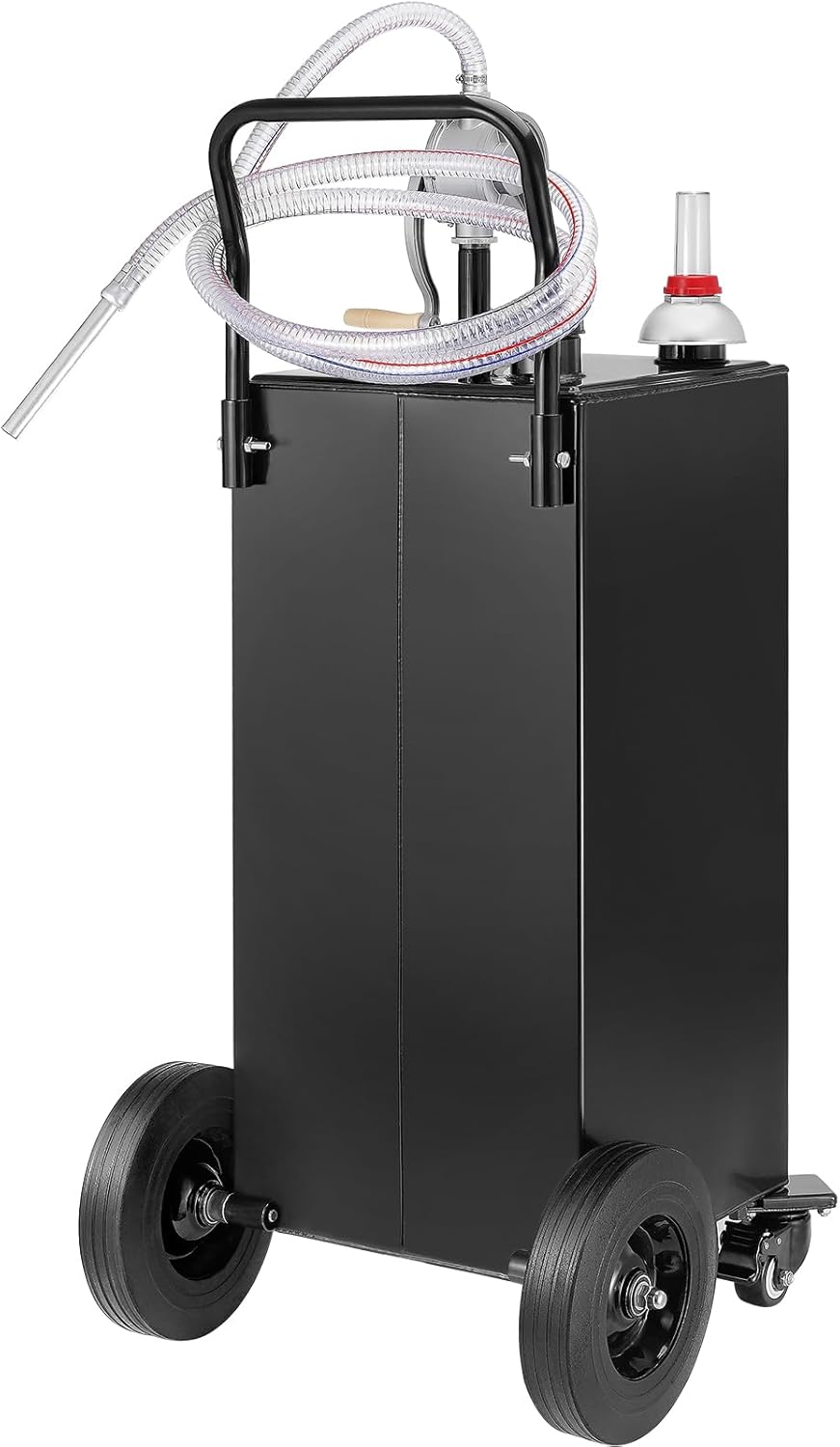 VEVOR Fuel Truck, 35 Gallon, 4 Wheels Petrol Storage Tank, Manual Transfer Pump Diesel Petrol Fuel Tank for Cars, Lawnmowers, Mountain Bikes, Boats, Black