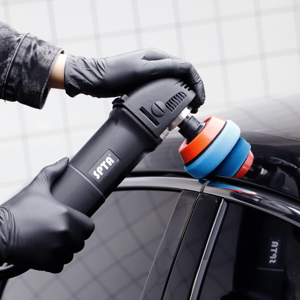 Mini-polijstmachine, SPTA, 780 W, polijstmachine met 6 variabele snelheden, zijhandgreep, 25/50/80 mm polijstschijf/polijstspons/wollen schijf/schuurpapier voor het polijsten van auto's, meubels - HROMPS3AC