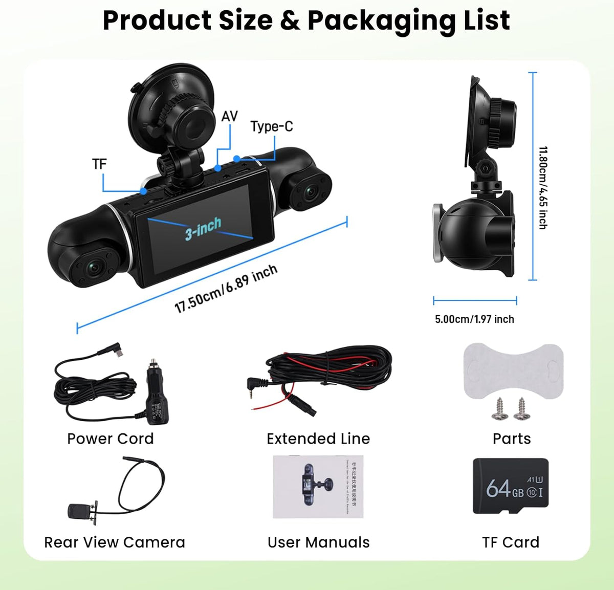 Hodozzy 2K WiFi 4-kanaals dashcam auto met app-bediening, dashcam met lusopname, 3 inch dashcam met nachtzicht, G-sensor, spiegelafbeelding, parkeermodus, spiegelfunctie, achteruitrijhulp + TF